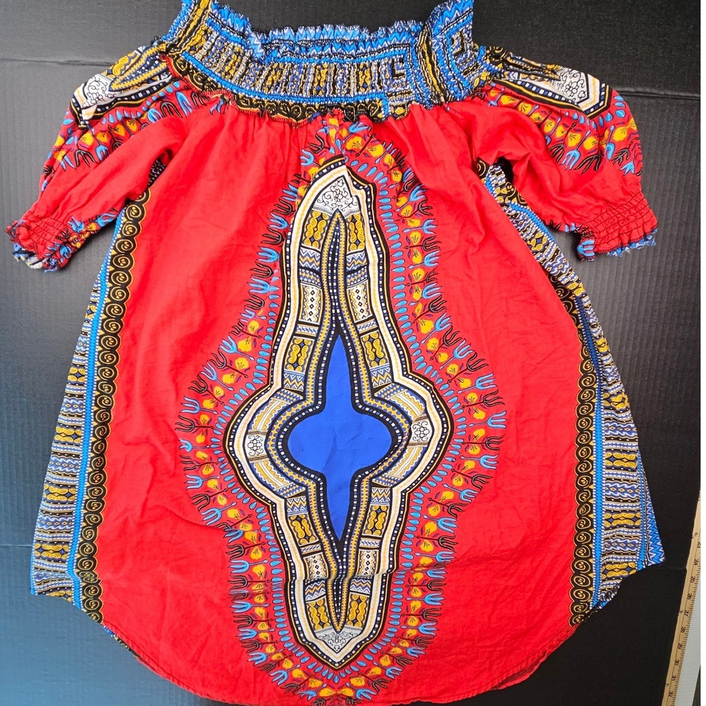 Touch Me Red Dashiki Angelina Print Off Shoulder Boho Festival Top Medium